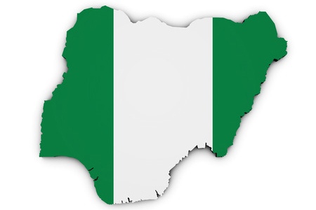 Shape 3d of Nigeria map with Nigerian flag illustration isolated on white background.